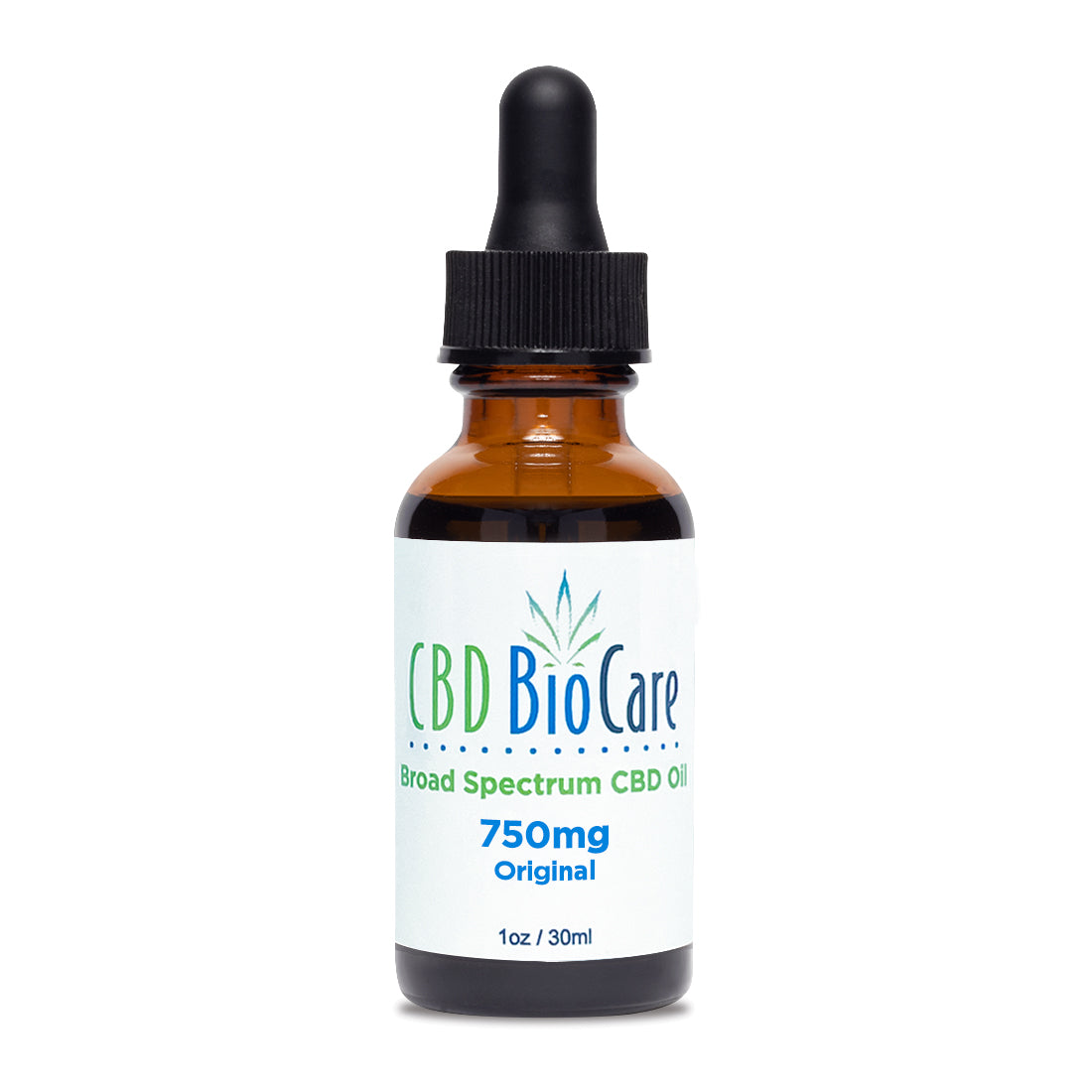CBD BioCare 750mg Hemp Oil - Mid-strength CBD tincture in glass amber bottle with calibrated dropper, offering balanced daily wellness support in a versatile concentration