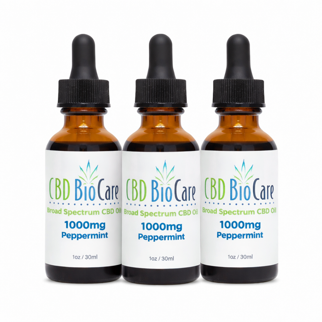 1000mg Broad Spectrum CBD Oil 3-Pack — three THC-free bottles